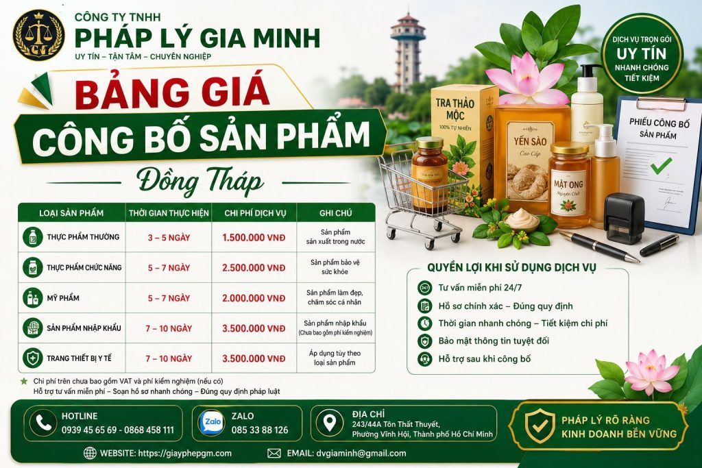 Bảng giá công bố sản phẩm Đồng Tháp