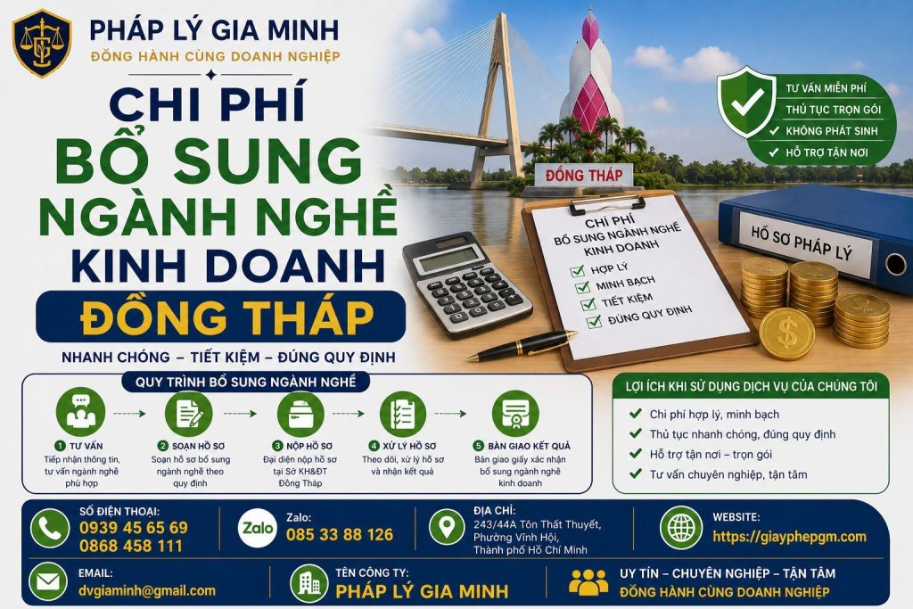 Chi phí bổ sung ngành nghề kinh doanh Đồng Tháp