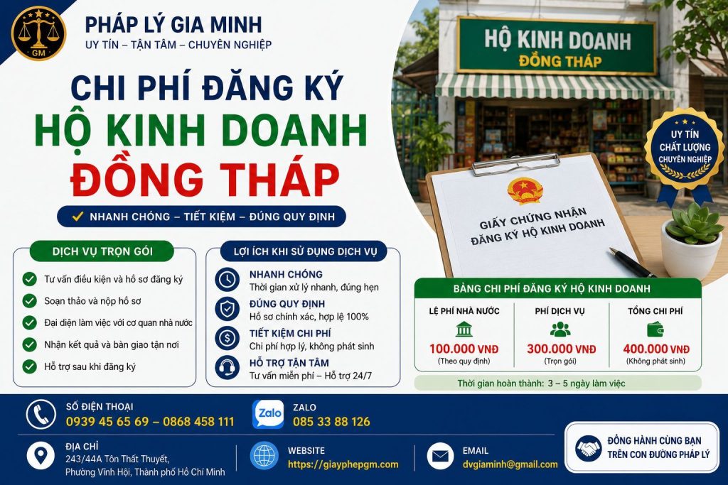 Chi phí đăng ký hộ kinh doanh Đồng Tháp