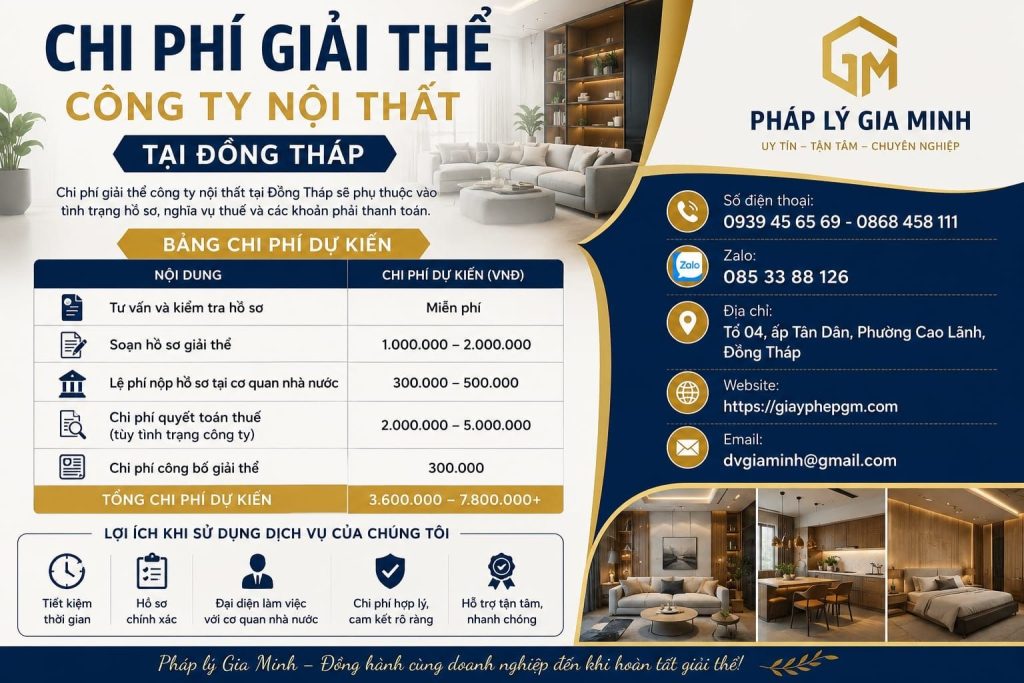 Chi phí giải thể công ty nội thất tại Đồng Tháp