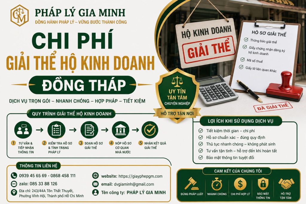 Dịch vụ giải thể hộ kinh doanh tại Đồng Tháp uy tín, nhanh chóng, đúng quy định 9 Chi phí giải thể hộ kinh doanh Đồng Tháp