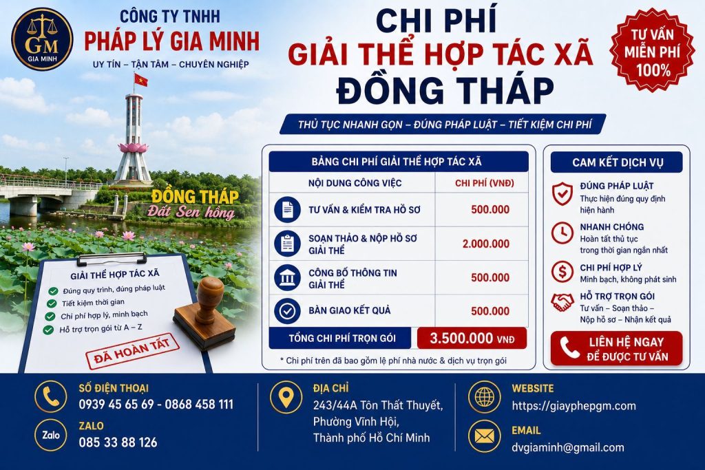 Chi phí giải thể hợp tác xã Đồng Tháp