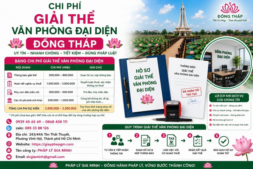 Dịch vụ giải thể văn phòng đại diện tại Đồng Tháp uy tín – Nhanh gọn, đúng pháp luật 10 Chi phí giải thể văn phòng đại diện Đồng Tháp