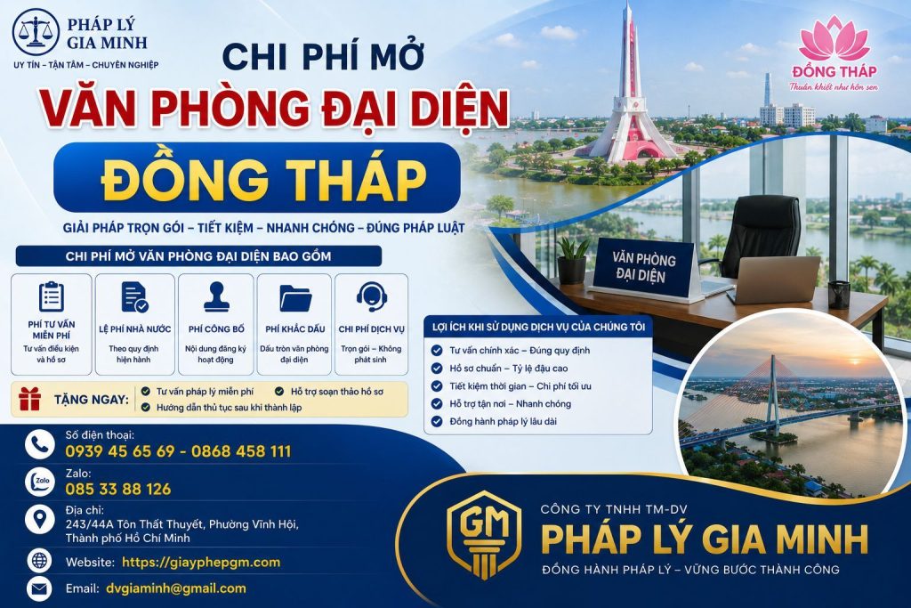 Chi phí mở văn phòng đại diện Đồng Tháp