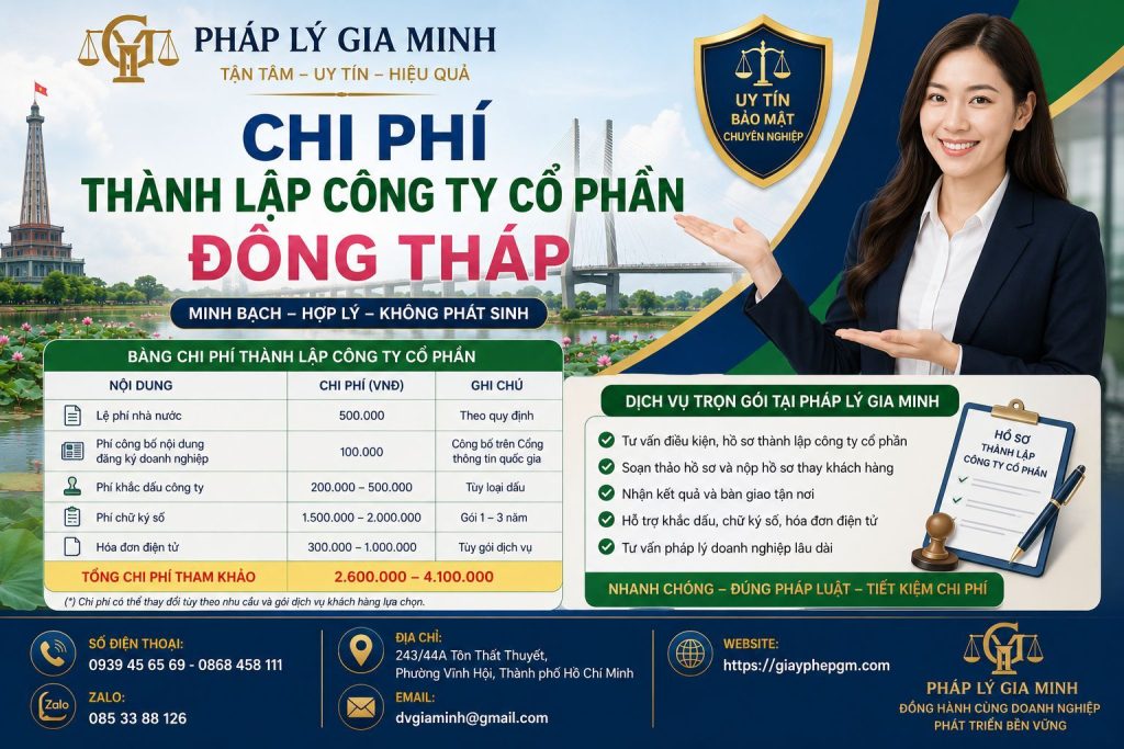 Thành lập công ty cổ phần tại Đồng Tháp – Giải pháp phát triển doanh nghiệp bền vững và chuyên nghiệp 8 Chi phí thành lập công ty cổ phần Đồng Tháp