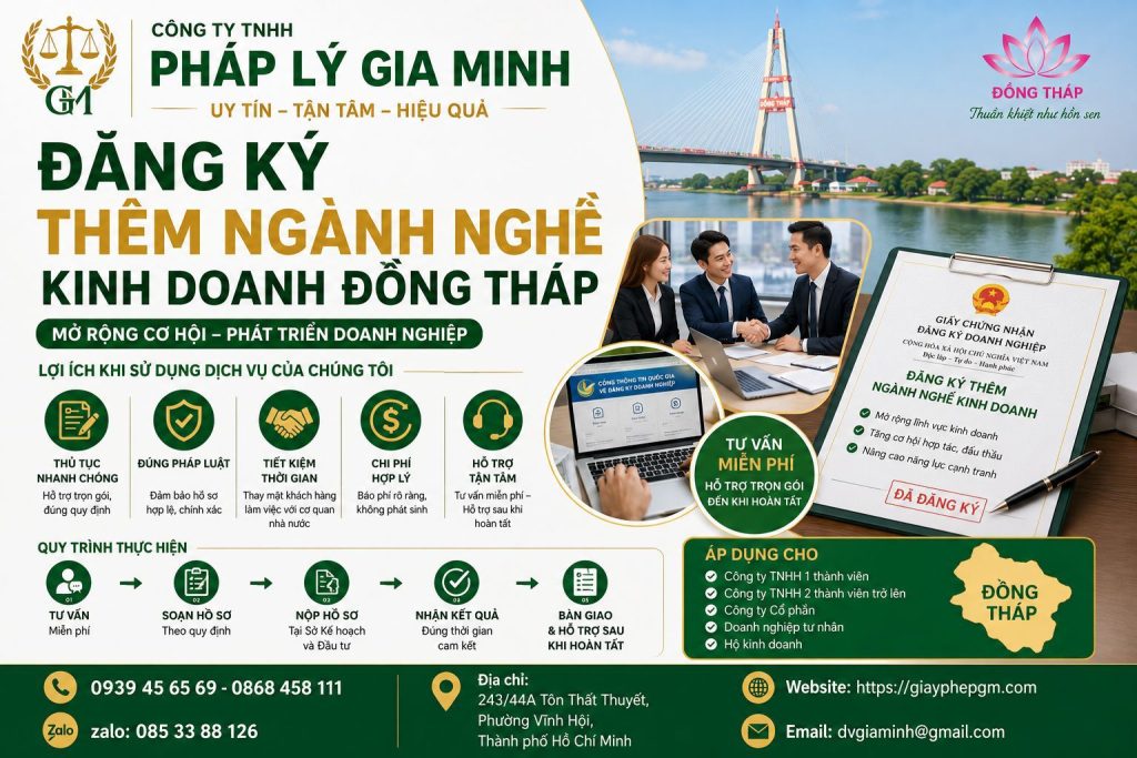 Đăng ký thêm ngành nghề kinh doanh Đồng Tháp