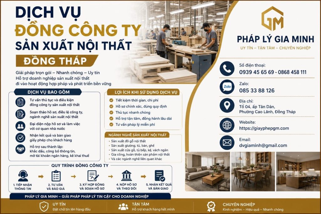 Dịch vụ đóng công ty sản xuất nội thất Đồng Tháp