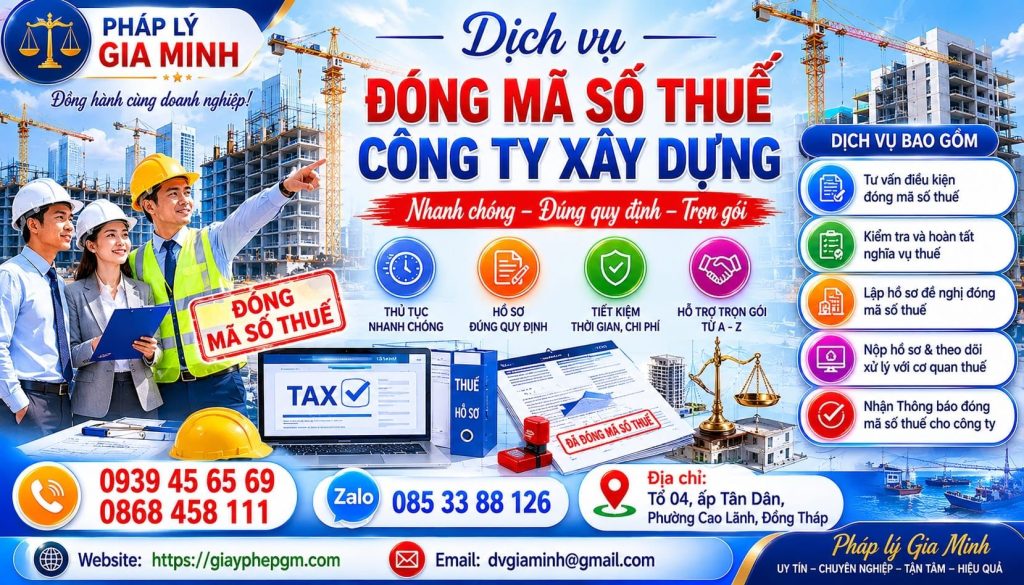 Dịch vụ giải thể công ty xây dựng tại Đồng Tháp nhanh gọn uy tín 6 Dịch vụ đóng mã số thuế công ty xây dựng