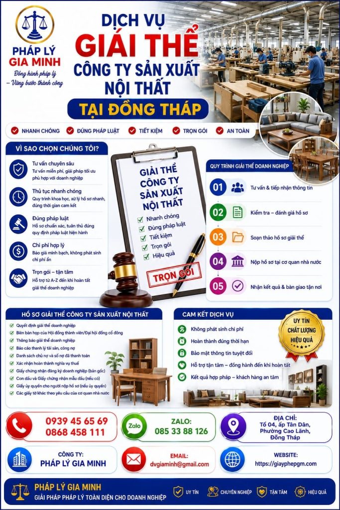 Dịch vụ giải thể công ty sản xuất nội thất tại Đồng Tháp