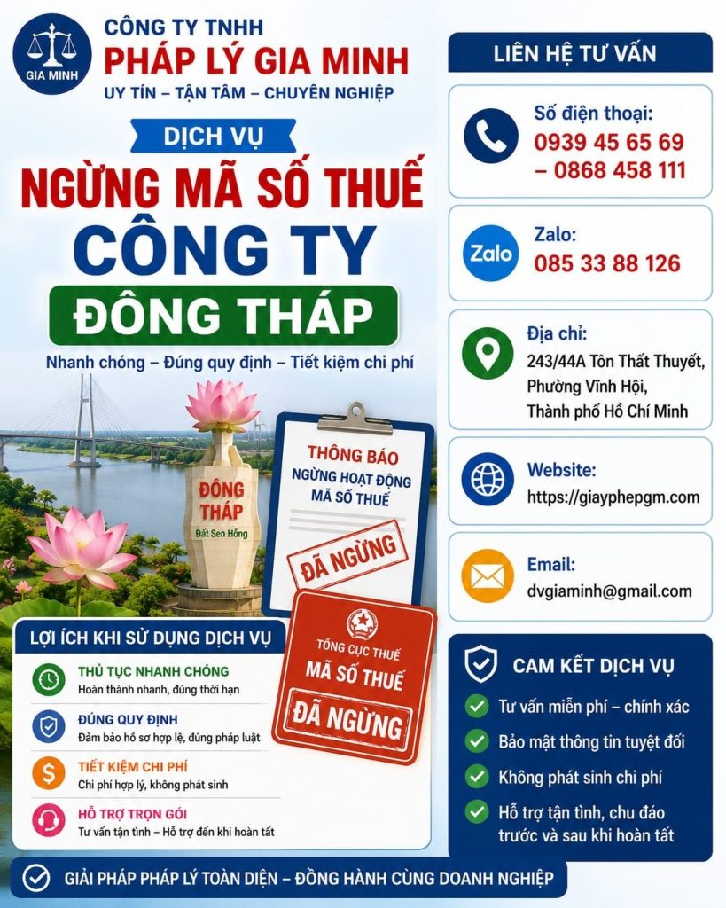 Dịch vụ ngừng mã số thuế công ty Đồng Tháp