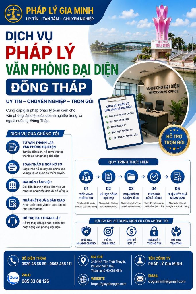 Dịch vụ pháp lý văn phòng đại diện Đồng Tháp