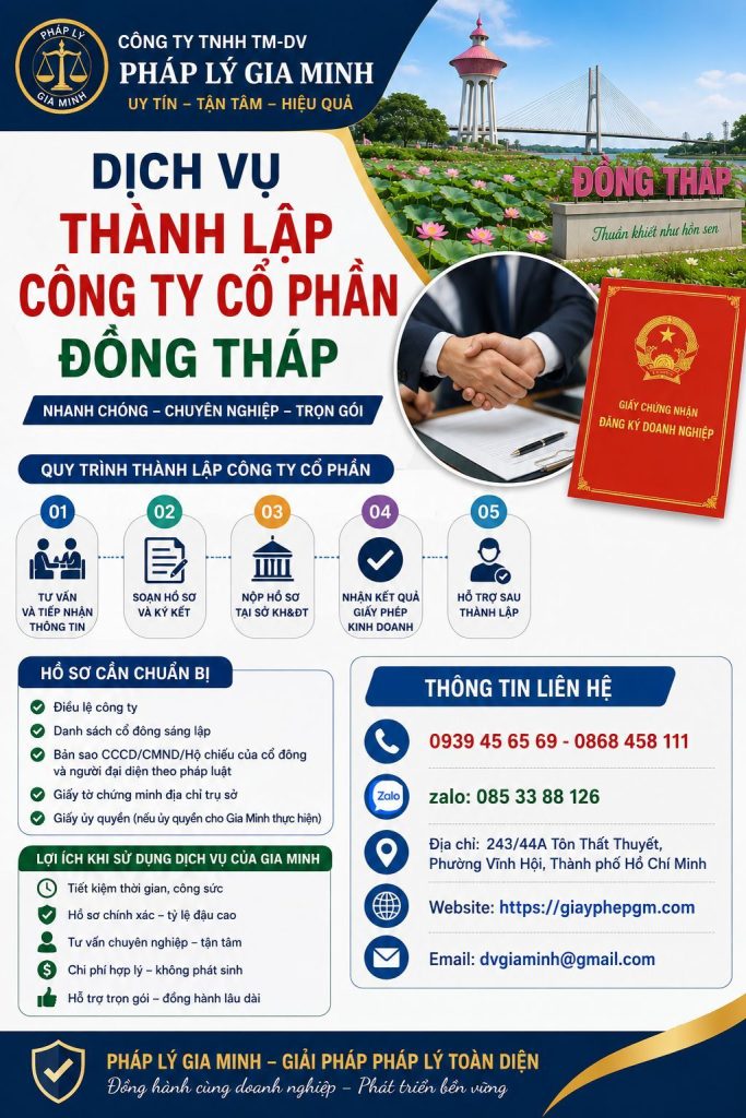 Thành lập công ty cổ phần tại Đồng Tháp – Giải pháp phát triển doanh nghiệp bền vững và chuyên nghiệp 6 Dịch vụ thành lập công ty cổ phần Đồng Tháp