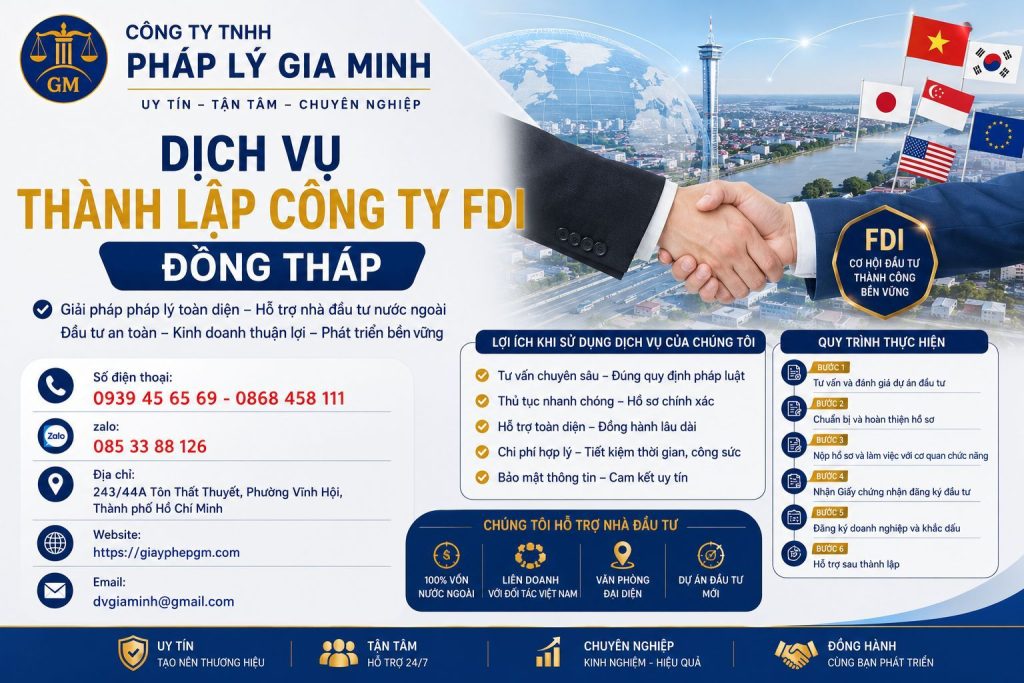Dịch vụ thành lập công ty FDI Đồng Tháp