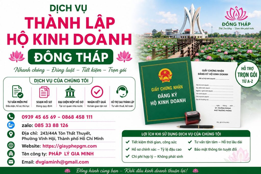 Dịch vụ thành lập hộ kinh doanh Đồng Tháp