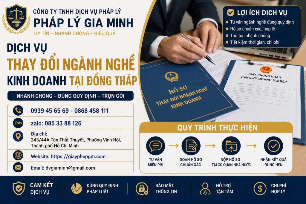 Dịch vụ thay đổi ngành nghề kinh doanh Đồng Tháp