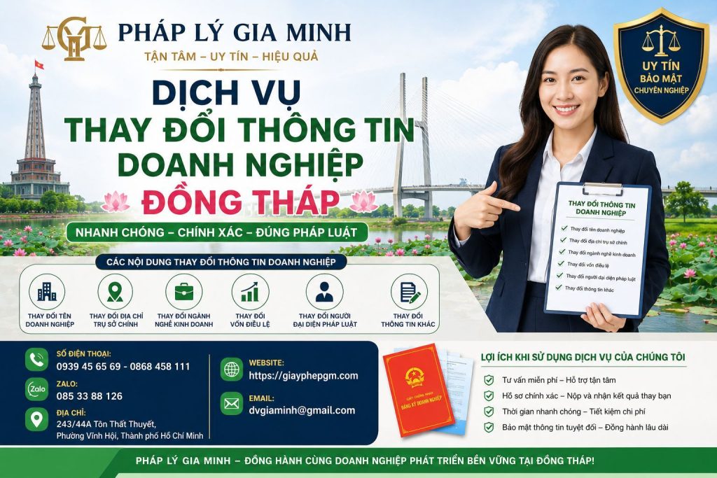 Dịch vụ thay đổi thông tin doanh nghiệp Đồng Tháp