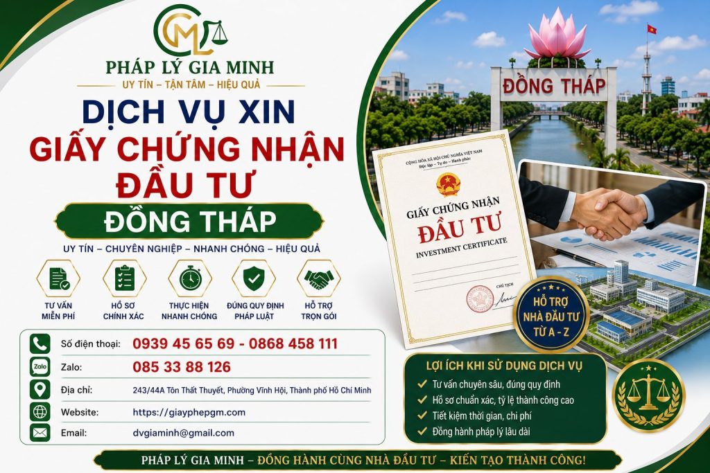 Dịch vụ xin giấy chứng nhận đầu tư Đồng Tháp