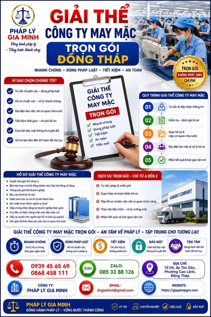 Giải thể công ty may mặc trọn gói Đồng Tháp