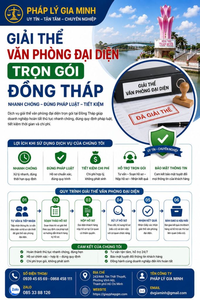 Dịch vụ giải thể văn phòng đại diện tại Đồng Tháp uy tín – Nhanh gọn, đúng pháp luật 2 Giải thể văn phòng đại diện trọn gói Đồng Tháp