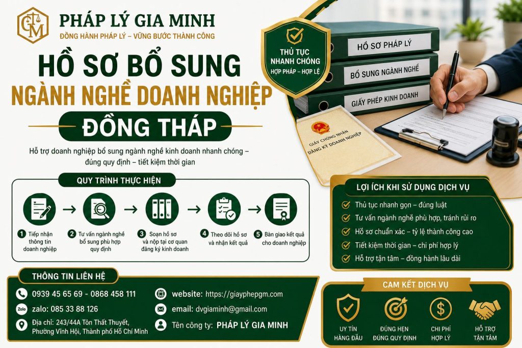 Hồ sơ bổ sung ngành nghề doanh nghiệp Đồng Tháp