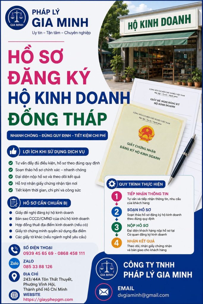 Hồ sơ đăng ký hộ kinh doanh Đồng Tháp