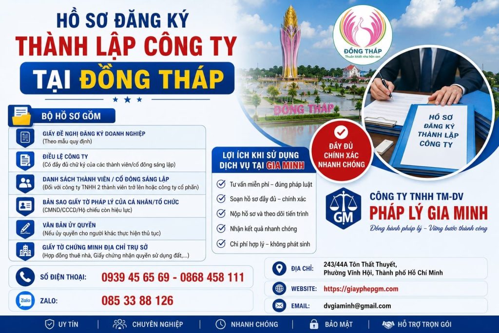 Hồ sơ đăng ký thành lập công ty Đồng Tháp