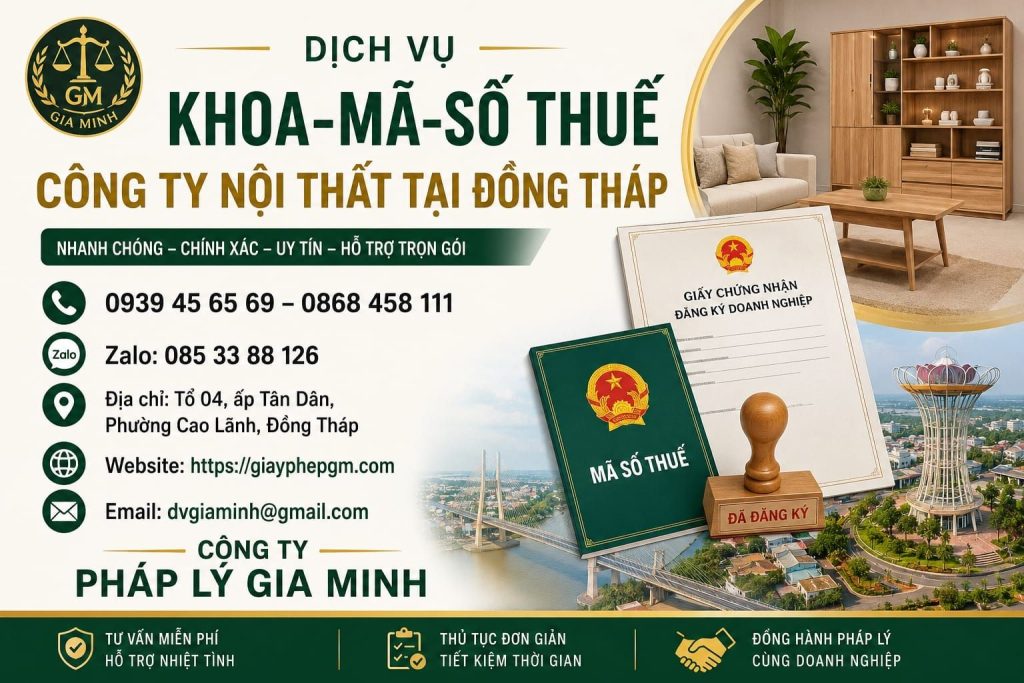 Khóa mã số thuế công ty nội thất tại Đồng Tháp