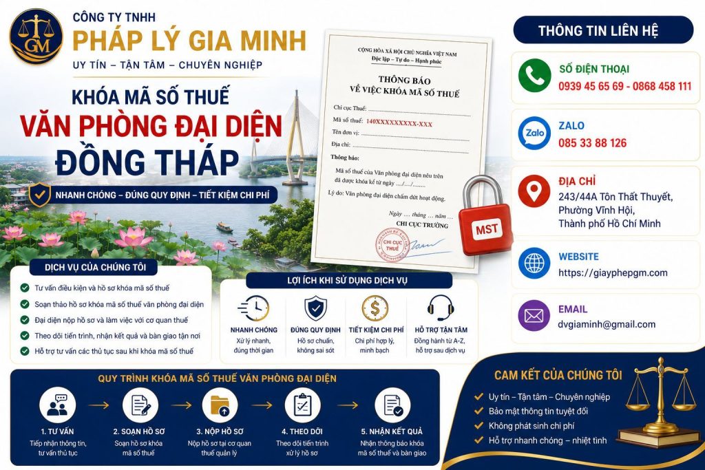 Khóa mã số thuế văn phòng đại diện Đồng Tháp