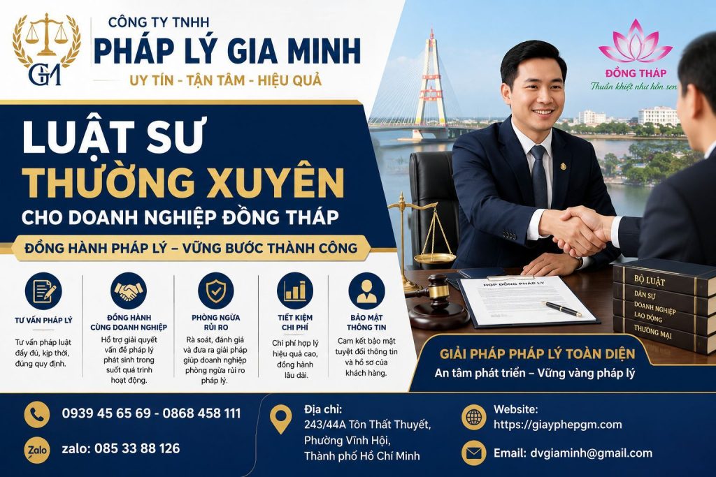 Dịch vụ luật sư doanh nghiệp tại Đồng Tháp – Đồng hành pháp lý toàn diện cho doanh nghiệp hiện đại 9 Luật sư thường xuyên cho doanh nghiệp Đồng Tháp