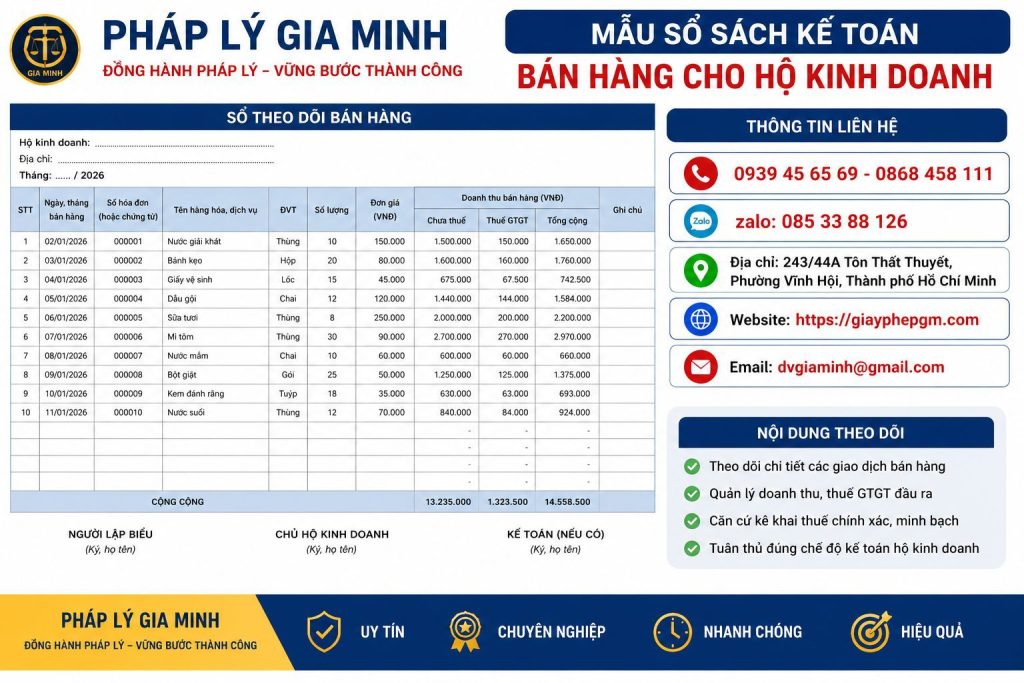 Mẫu sổ sách kế toán bán hàng cho hộ kinh doanh