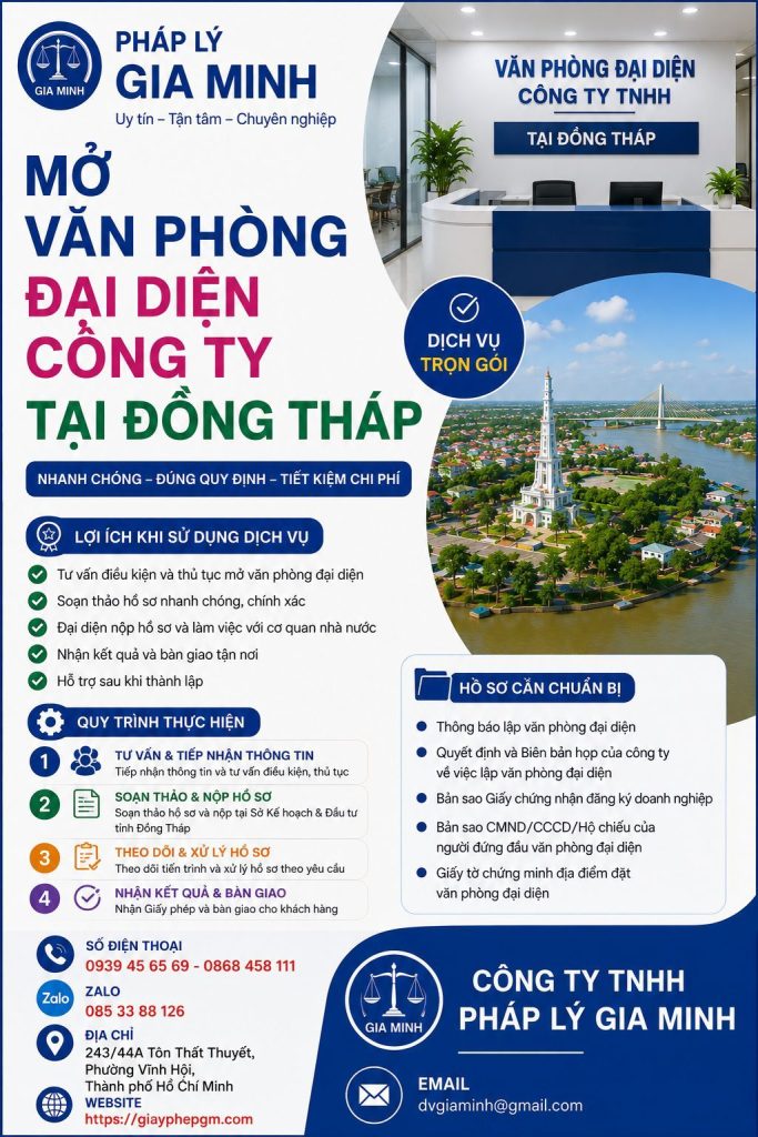 Mở văn phòng đại diện công ty tại Đồng Tháp