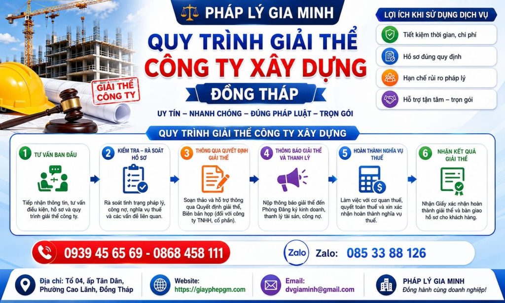 Dịch vụ giải thể công ty xây dựng tại Đồng Tháp nhanh gọn uy tín 4 Quy trình giải thể công ty xây dựng Đồng Tháp