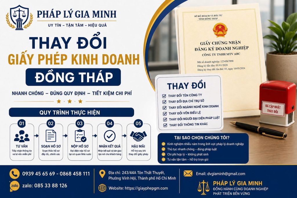 Thay đổi giấy phép kinh doanh Đồng Tháp