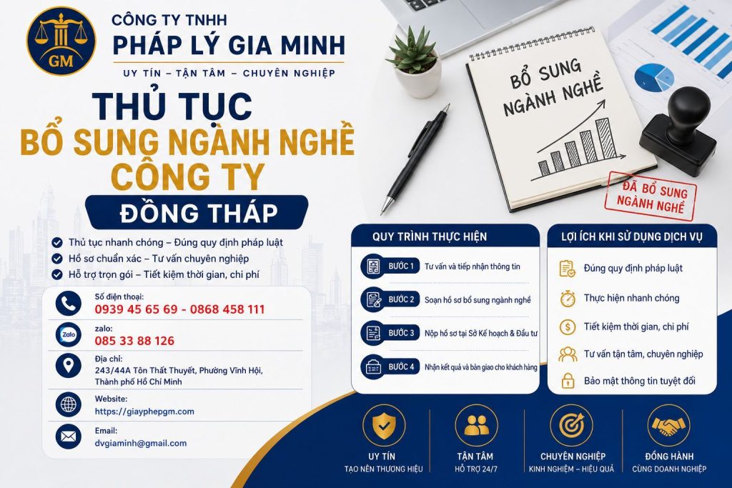 Thủ tục bổ sung ngành nghề công ty Đồng Tháp