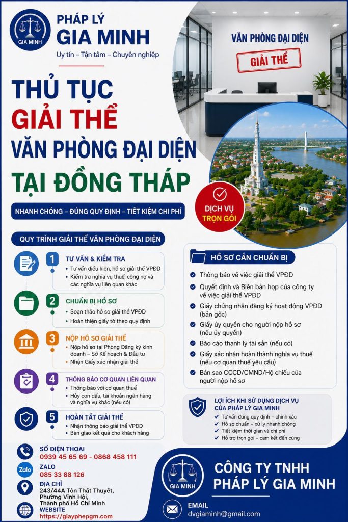 Dịch vụ giải thể văn phòng đại diện tại Đồng Tháp uy tín – Nhanh gọn, đúng pháp luật 5 Thủ tục giải thể văn phòng đại diện Đồng Tháp