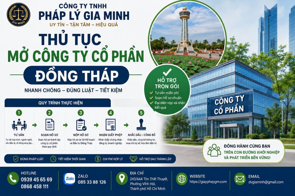 Thành lập công ty cổ phần tại Đồng Tháp – Giải pháp phát triển doanh nghiệp bền vững và chuyên nghiệp 5 Thủ tục mở công ty cổ phần Đồng Tháp