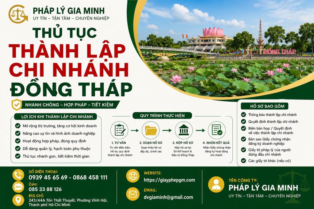 Dịch vụ mở chi nhánh công ty tại Đồng Tháp uy tín 7 Thủ tục thành lập chi nhánh Đồng Tháp