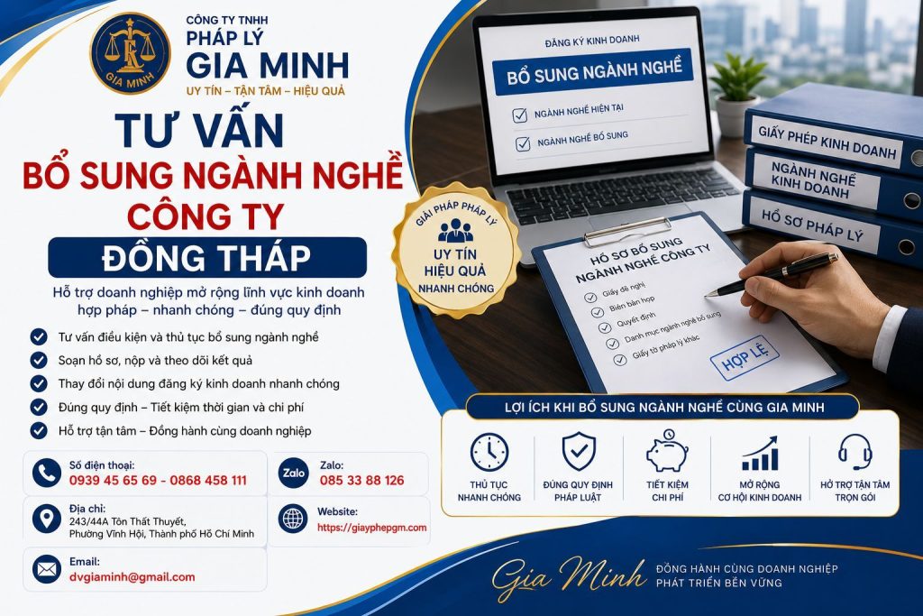 Tư vấn bổ sung ngành nghề công ty Đồng Tháp