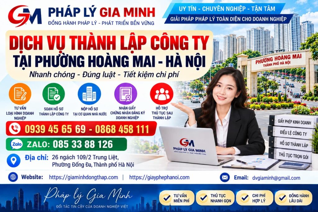 Dịch vụ thành lập công ty tại phường Hoàng Mai Hà Nội